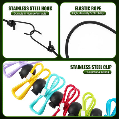 2 Pack Camping Clothesline Portable 12 Clothespins, Colorful