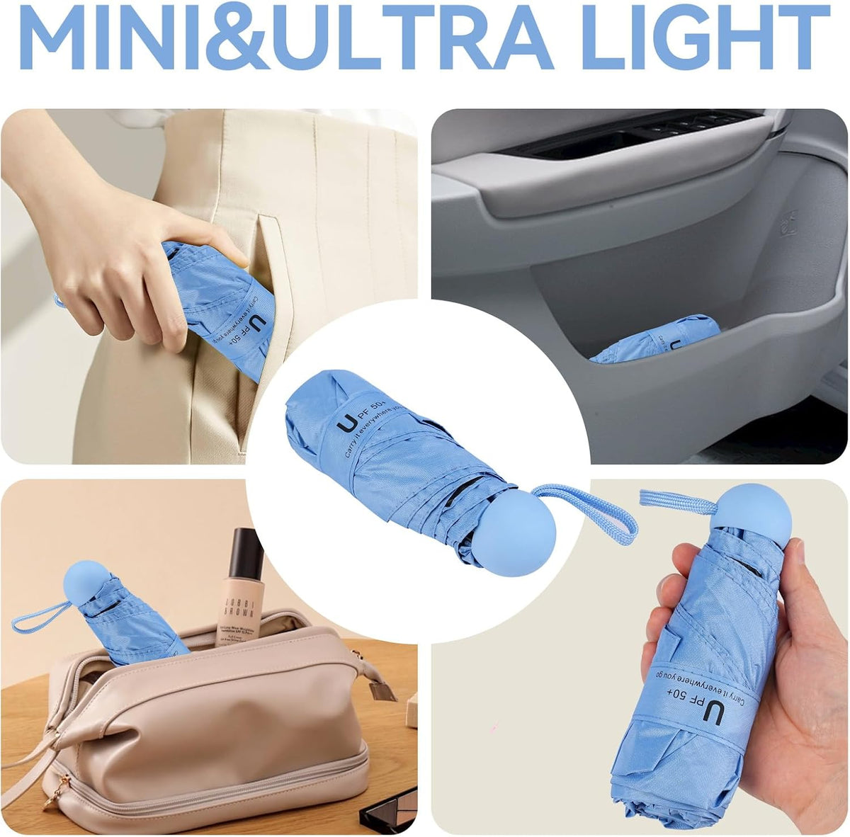 Mini Umbrella for Travel, Compact Folding Umbrella with Case