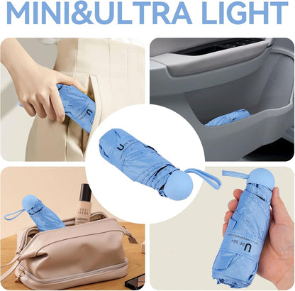 Mini Umbrella for Travel, Compact Folding Umbrella with Case
