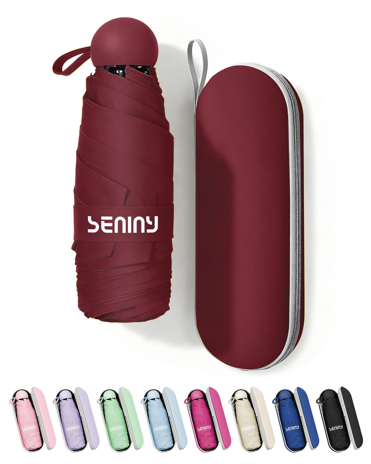 Seniny Mini Travel Umbrella with Case, Compact Pocket Size UV Sun & Rain