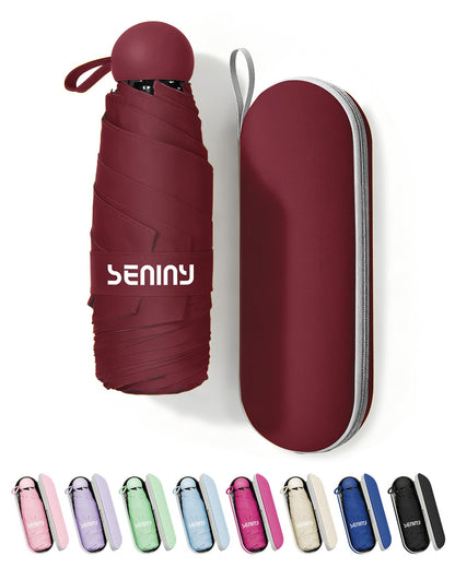 Seniny Mini Travel Umbrella with Case, Compact Pocket Size UV Sun & Rain