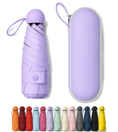 Mini Umbrella for Purse with Case, Sturdy Travel Essentials, UV Sun Protection Lightweight Compact Manual Open Close, Tiny Pocket Fits Purse Backpack, Women Kids Men