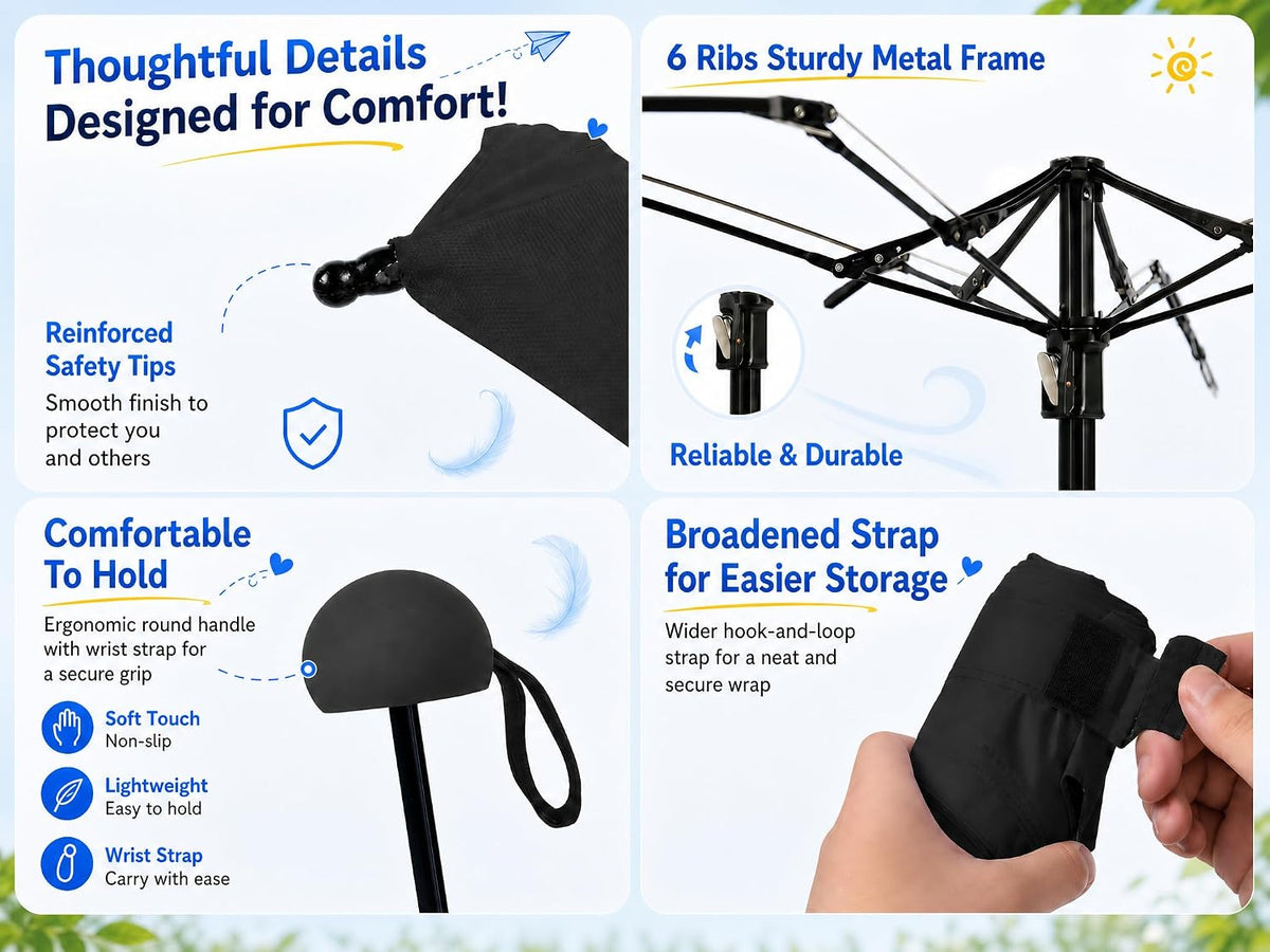 BAODINI Mini Travel Umbrella with UV Sun Protection, Compact Pocket-Size