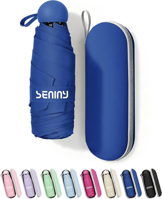 Seniny Mini Travel Umbrella with Case, Compact Pocket Size UV Sun & Rain