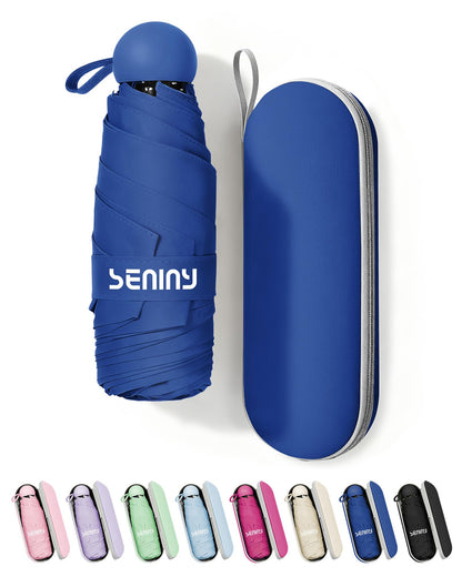 Seniny Mini Travel Umbrella with Case, Compact Pocket Size UV Sun & Rain