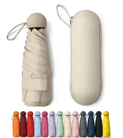 Mini Umbrella for Purse with Case, Sturdy Travel Essentials, UV Sun Protection Lightweight Compact Manual Open Close, Tiny Pocket Fits Purse Backpack, Women Kids Men