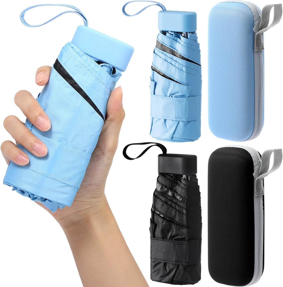 2 Pack Mini Folding Umbrella with Case, UPF 50+ for Purse