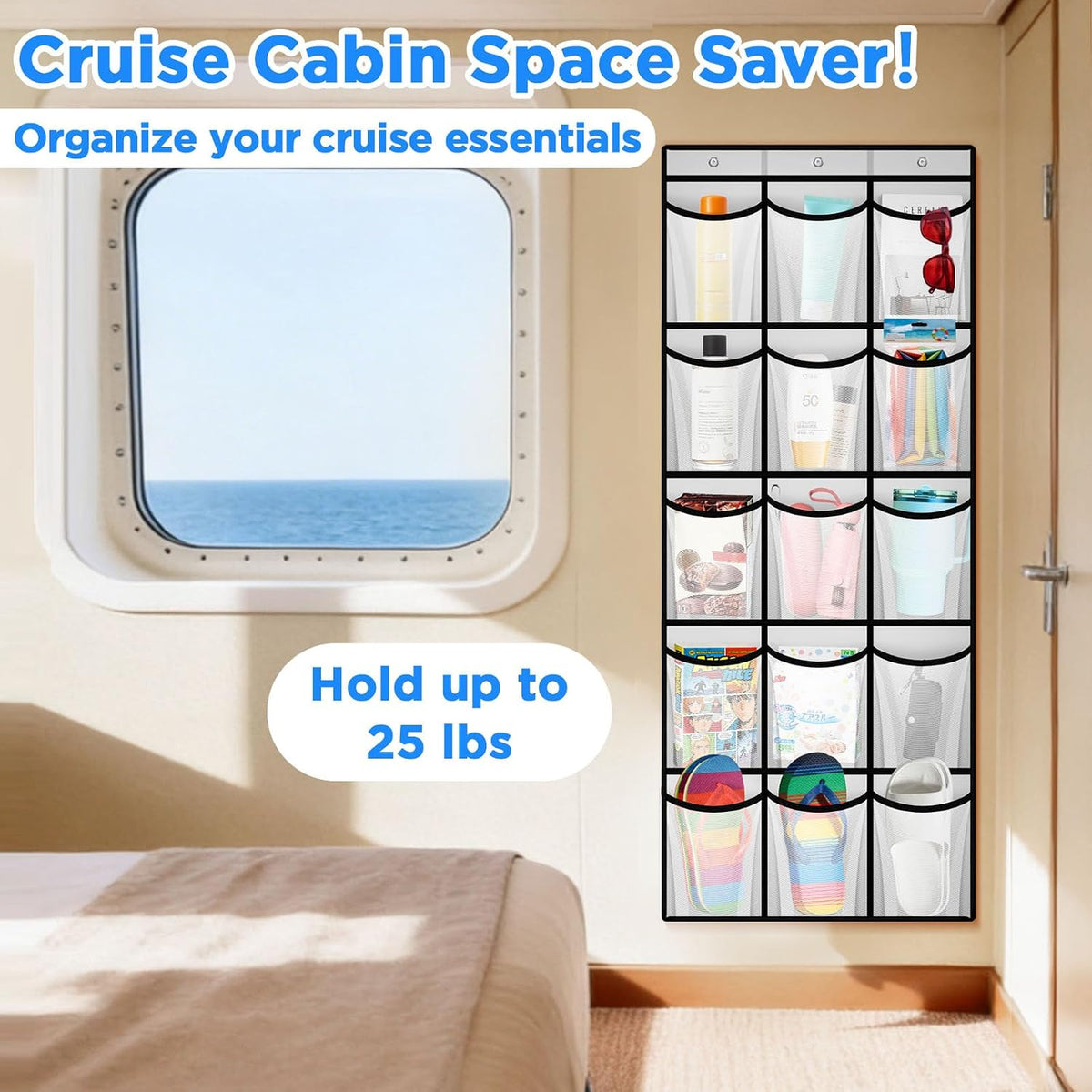Over the Door Organizer & Magnetic Clothes Line for Cruise Ship