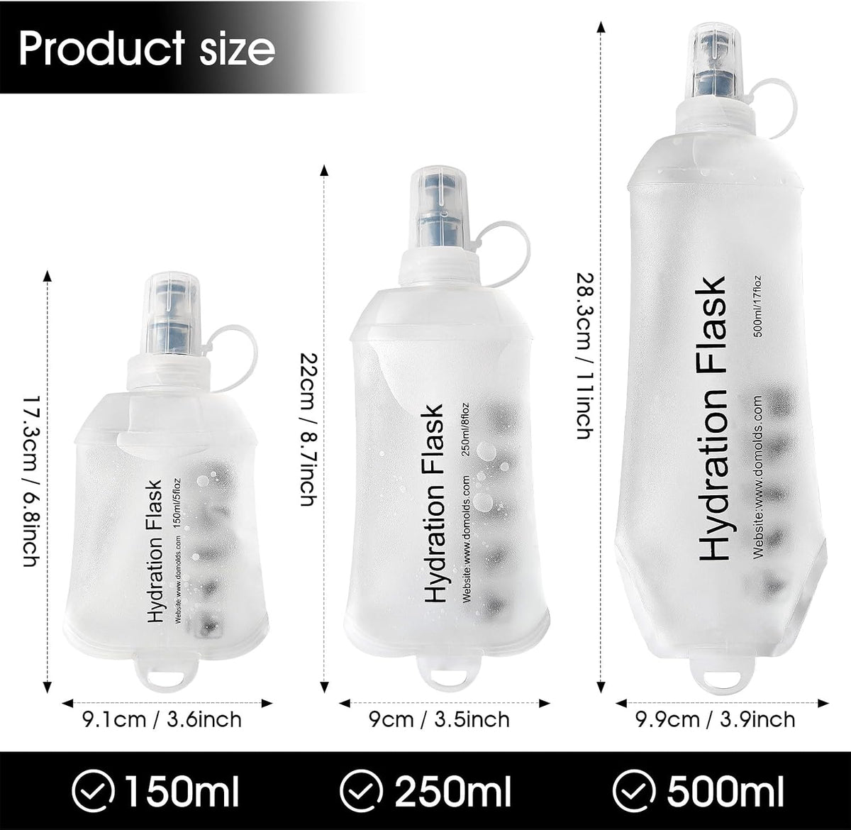 GUYI GYGYL Soft Flask Collapsible Water Bottle for Sports, 250ml White 2pcs