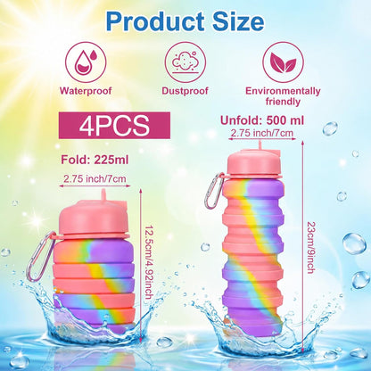 4 Pcs Foldable Water Bottles, 16 oz Reusable Water Bottles Portable