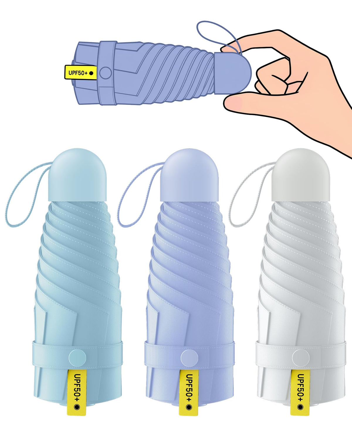 LMUGOOS 3 Pack Mini Travel Folding Umbrella,UPF 50+ UV Compact Portable Sun