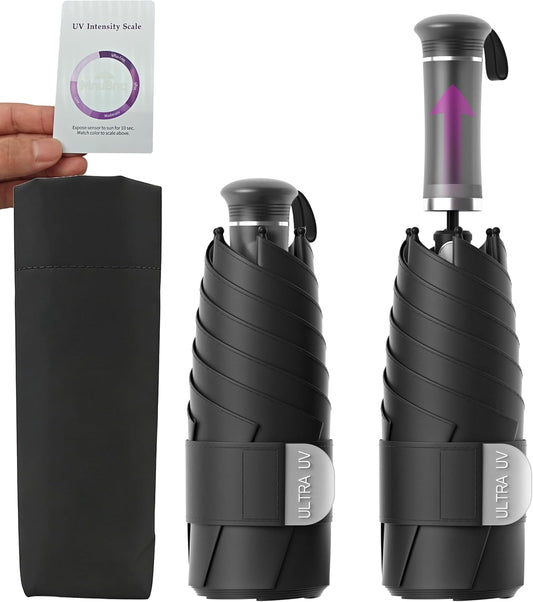Mini Travel UV Umbrella Hidden Handle Ultra Compact Sun UPF 50+