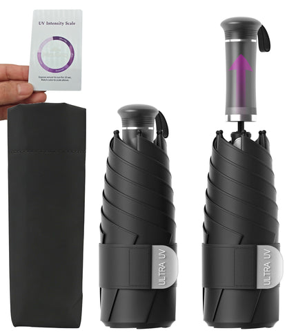 Mini Travel UV Umbrella Hidden Handle Ultra Compact Sun UPF 50+