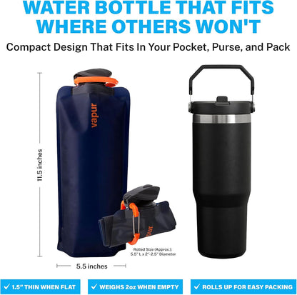 Vapur Collapsible Water Bottle with Carabiner, 34oz (1L), Night Blue