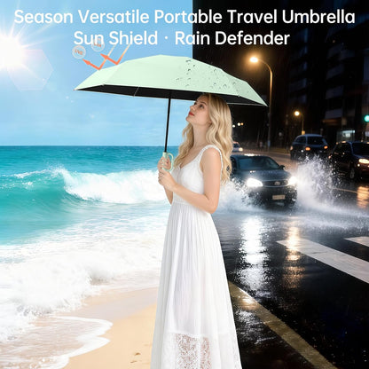 Compact Travel Umbrella with Carabiner Ring Handle, Windproof 5-Fold Portable Umbrella, UPF 50+ UV Protective Sun Parasol, Water Repellent Lightweight Small Rain Shield for Backpack, Purse, Stroller