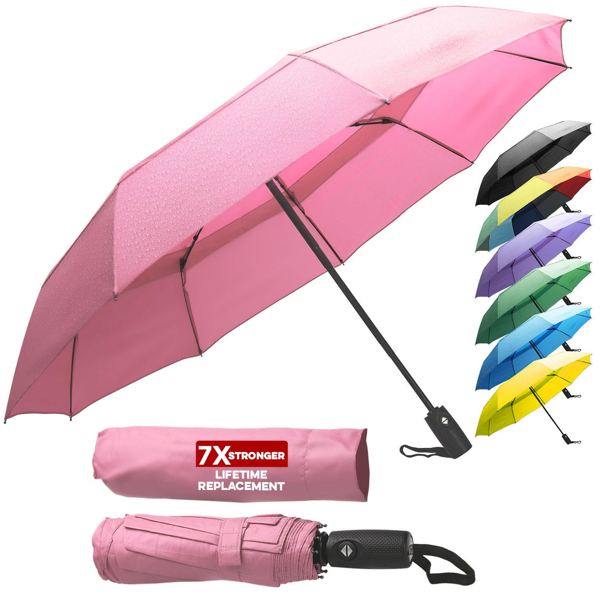 ZENO Travel Umbrella Compact - Small Umbrella for Backpack & Purse, Portable Automatic Umbrellas for Rain, Windproof, Reinforced Fiberglass Ribs, Water-Repellent Teflon