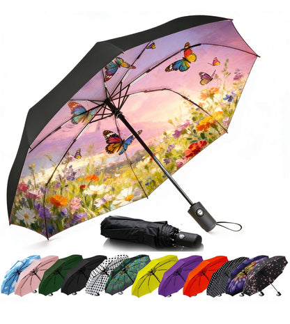 SIEPASA Compact Travel Umbrella - Windproof Auto Open/Close, Small Folding Umbrella for Rain - Lightweight & Durable with Fiberglass Frame, Waterproof Canopy - Fits Backpack, Purse, Suitcase. (Black)