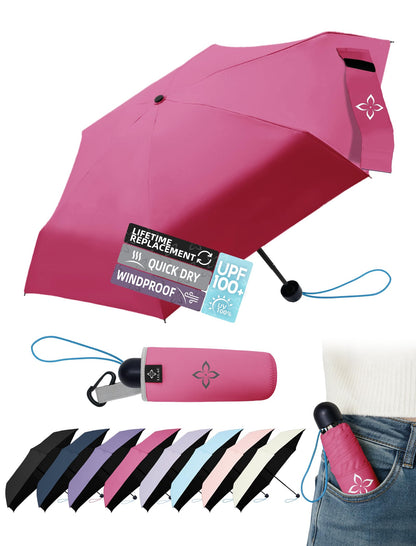 Mini Travel Umbrella for Rain - 43" Large Coverage Small Compact Umbrella, Reinforced Strong Frame, Lightweight Portable Parasol with UPF 100+ UV Protection, Gifts for Adults, Seniors & Students