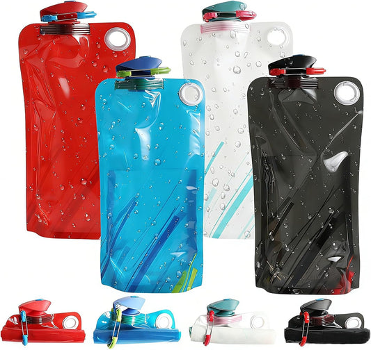 4 Pack Collapsible Water Bottles for Travel – 34oz Foldable Leakproof Water Bottle with Carabiner, Portable Reusable BPA-Free Water Bottle for Hiking,Sports,Camping,Biking