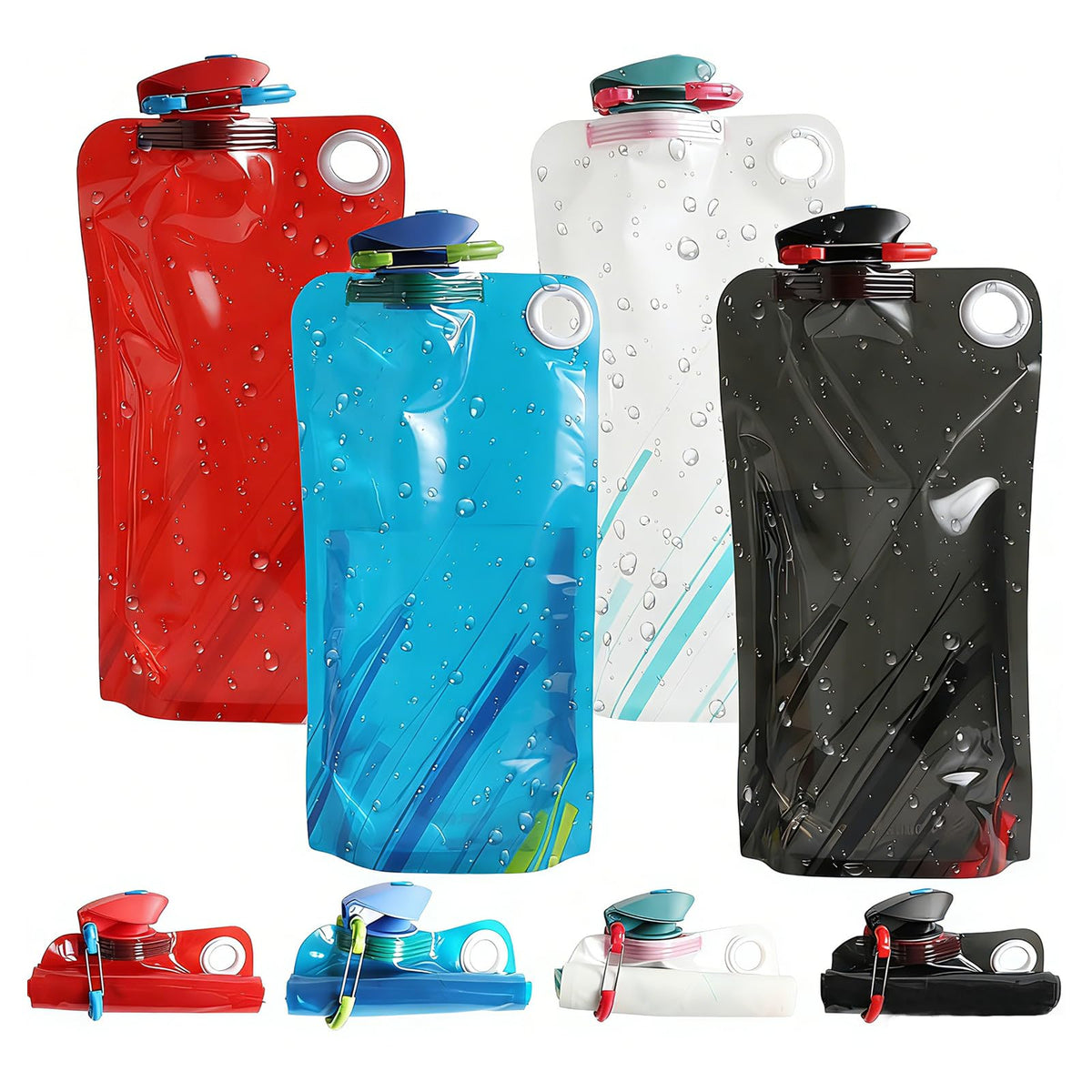 4 Pack Collapsible Water Bottles for Travel – 34oz Foldable Leakproof Water Bottle with Carabiner, Portable Reusable BPA-Free Water Bottle for Hiking,Sports,Camping,Biking