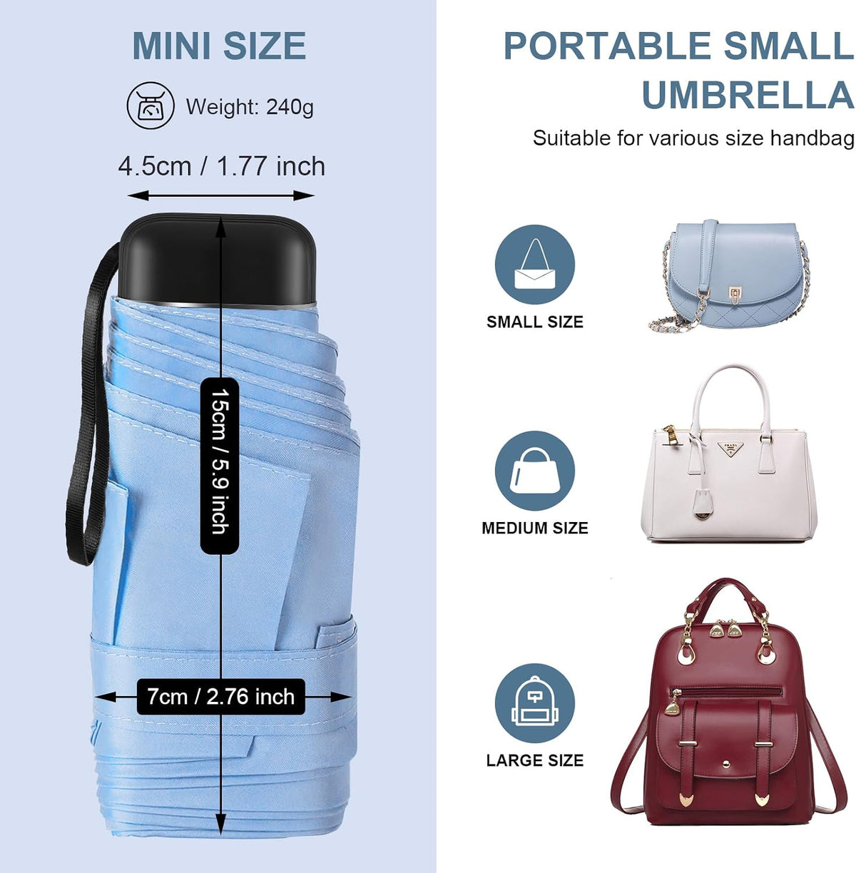 Mini Umbrella for Travel with Case Small Compact Sun Rain Tiny for Purse