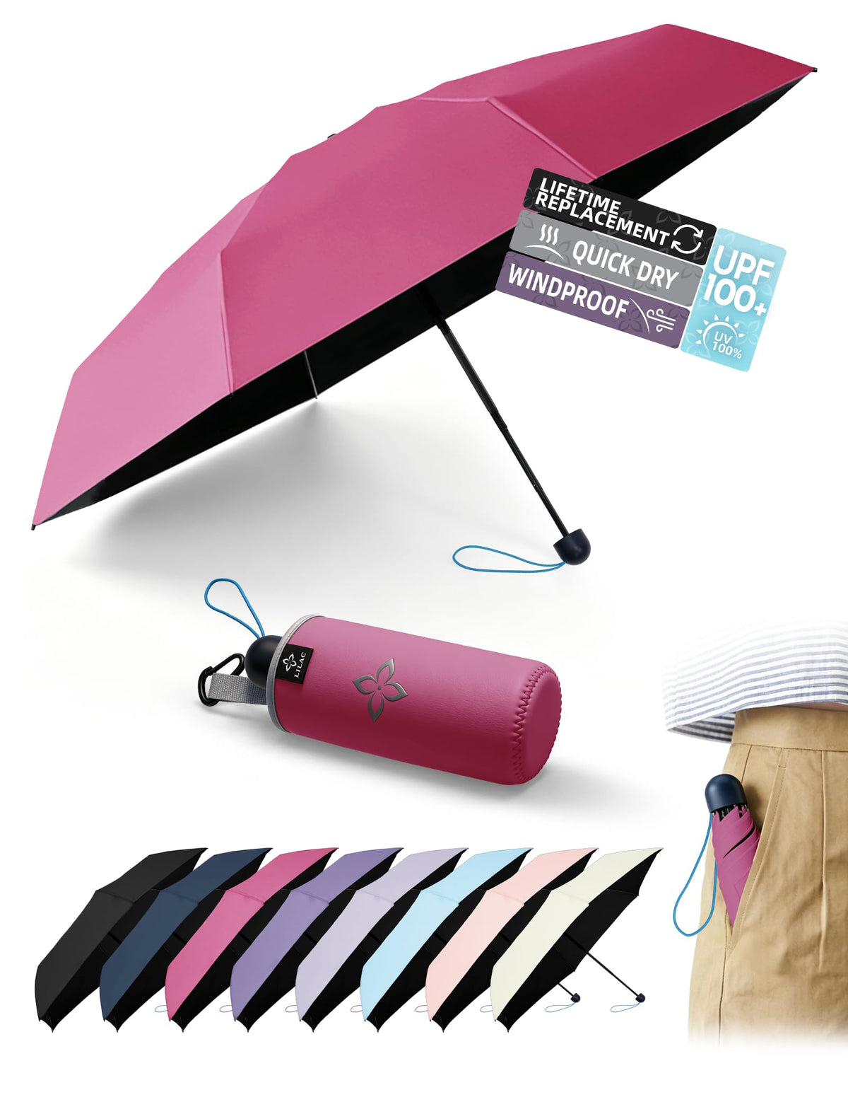Mini Umbrella for Travel UPF 100+ UV Sun Compact for Purse Backpack