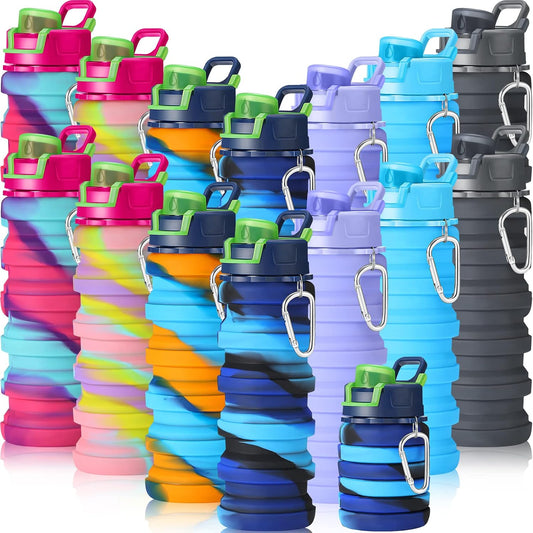 Sunnyray 14Pcs Collapsible Water Bottles Bulk 17oz (500ml), Dark Color