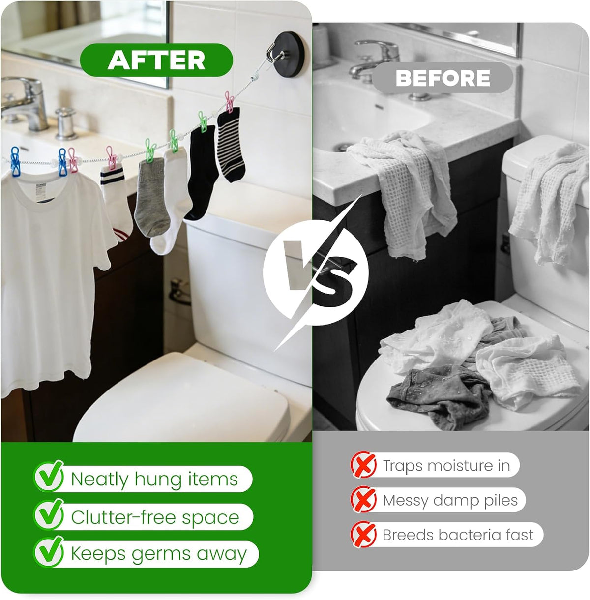 2 Pack Magnetic Retractable Clothes Line for Cabin - Approved 2026 Cruise Essentials Clothes Drying Rack Travel Clothesline with Clothespins - Strong Magnets Hooks RV and Camping