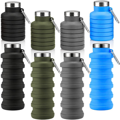 4 Pack Collapsible Water Bottles, 16oz Portable Reusable Silicone Water Bottle, Foldable Water Bottles for Travel Gym Camping Hiking, Leak Proof Sports Water Bottle with Carabiner (Deep Color)