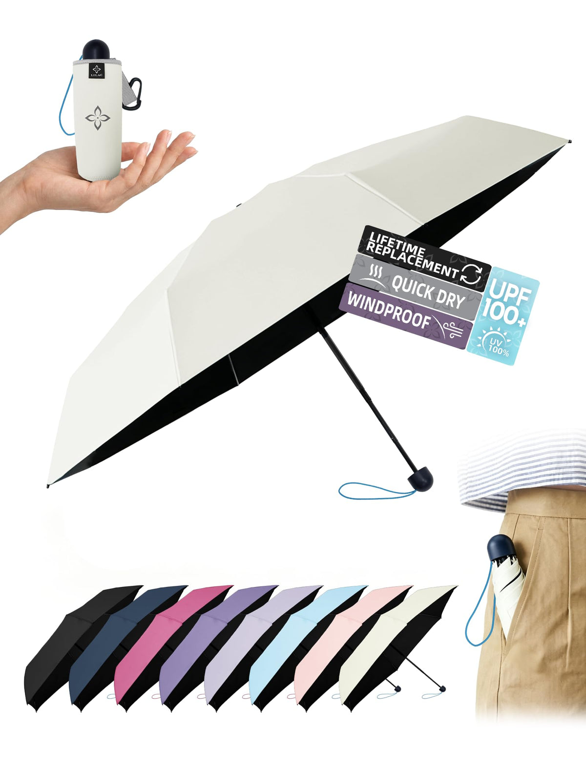 Mini Umbrella for Travel UPF 100+ UV Sun Compact for Purse Backpack