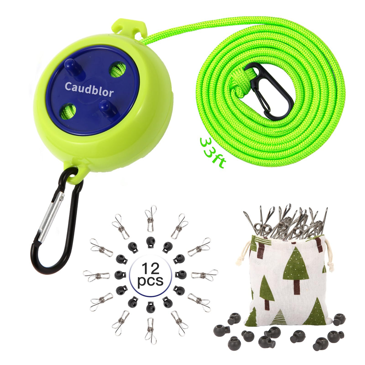 Portable Travel Clothesline, 33ft Camping Clothes line with Clothespins