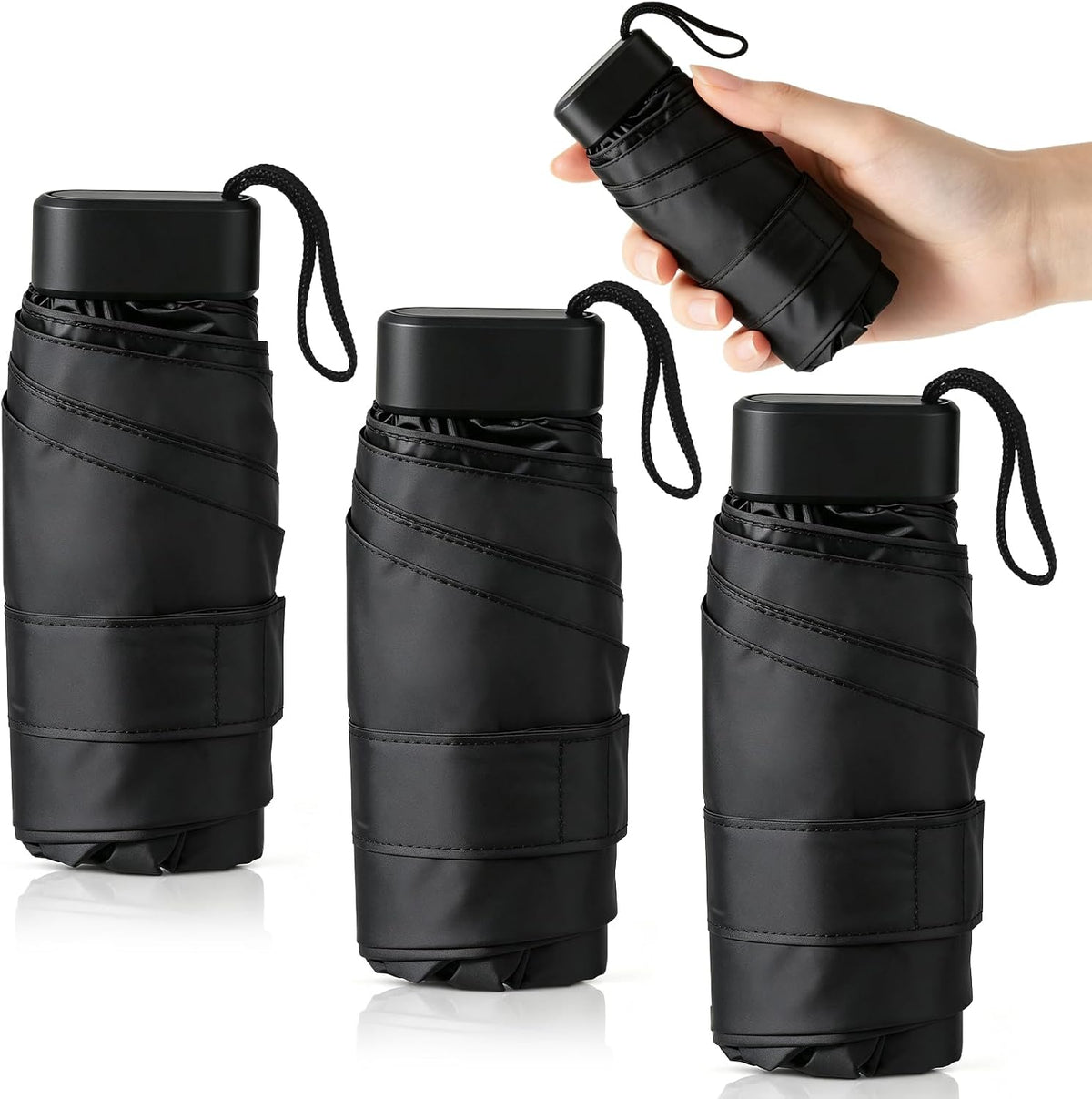 VZZNN 3 Pack Mini Travel Umbrella Compact, Lightweight Nano Waterproof Parasol for Purse Pocket, Small Foldable Rain Umbrella for Women Men, On-the-Go Outdoor Travel Work Daily Use