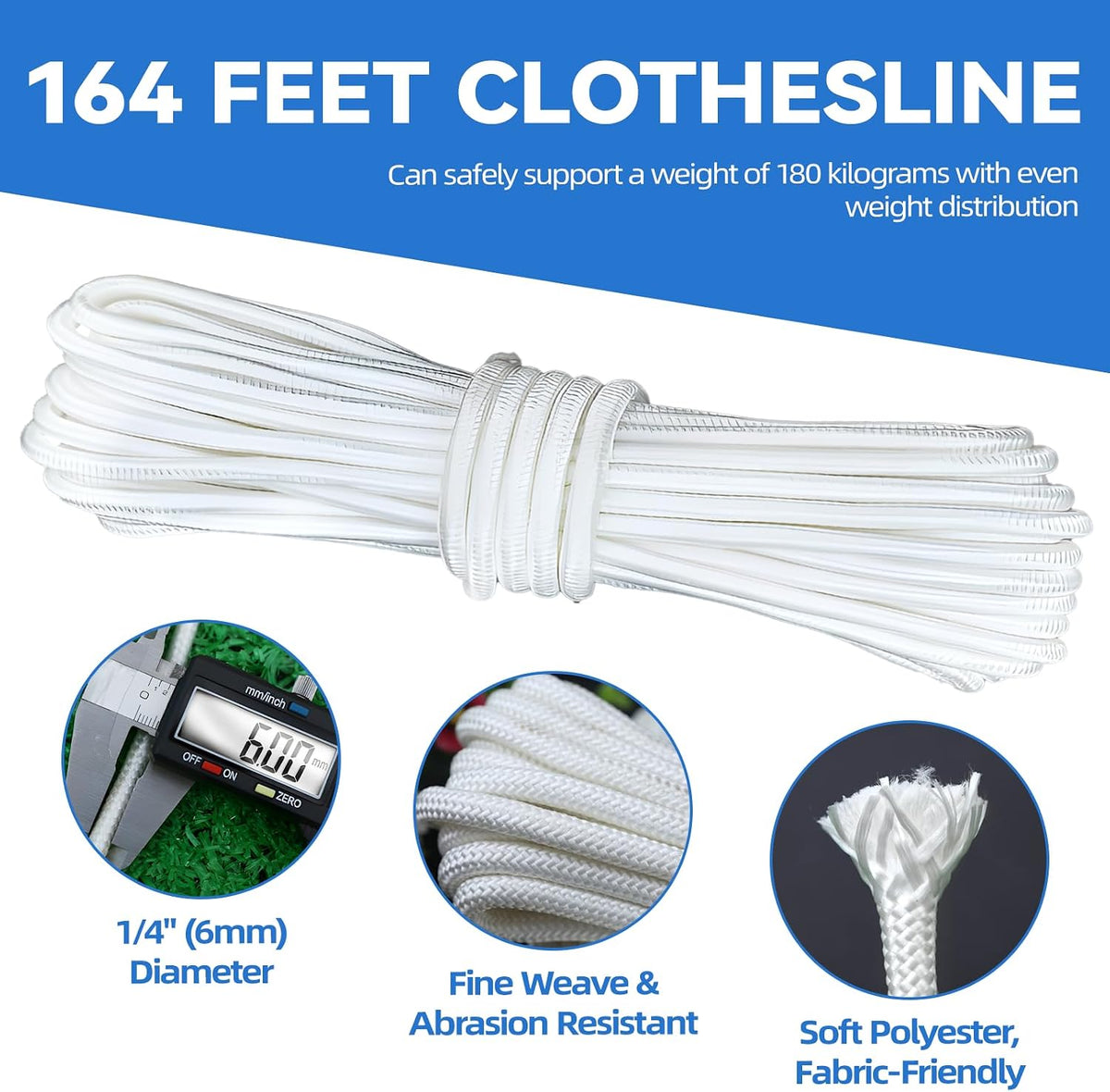 Clothes Line Pulley Kit, 164ft Polyester Clothes Line Rope Outdoors