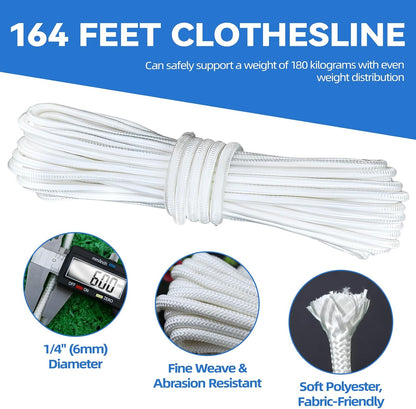 Clothes Line Pulley Kit, 164ft Polyester Clothes Line Rope Outdoors