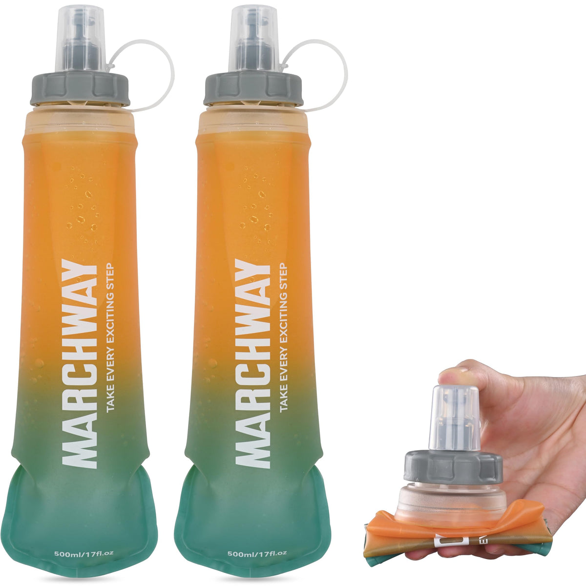 MARCHWAY Soft Flask Collapsible Water Bottle with Wide Mouth, 300ml/500ml