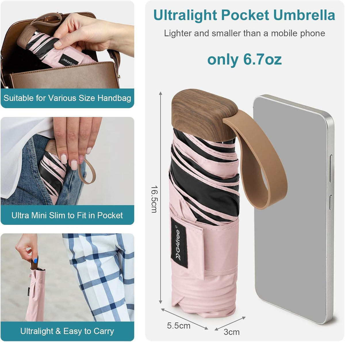 G4Free Mini Travel Umbrella for Purse Pocket Umbrella UPF 50+ UV Protection