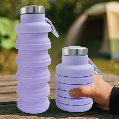 Silicone Collapsible Water Bottle, Black+Purple, 2 Pcs