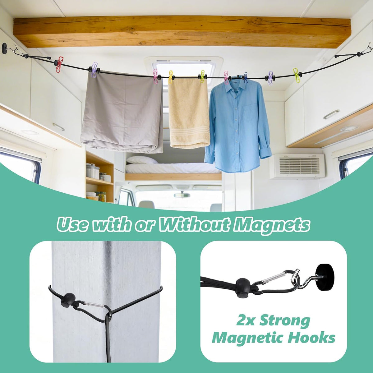 Retractable Clothes Line for Cruise, Magnetic Clothesline for Travel