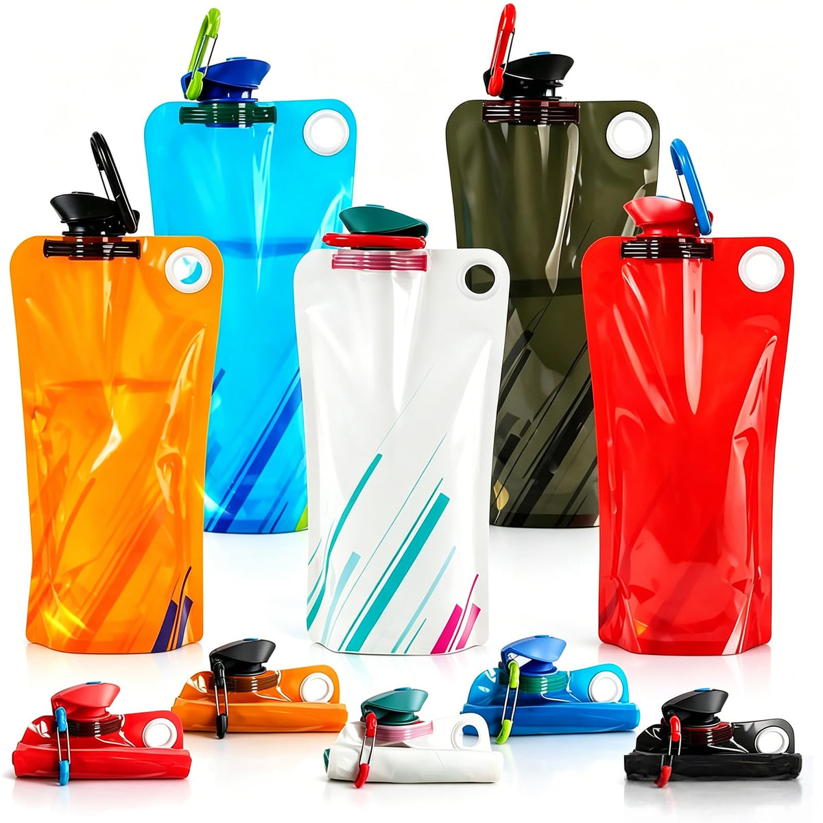 4 Pack Collapsible Water Bottles for Travel – 34oz Foldable Leakproof Water Bottle with Carabiner, Portable Reusable BPA-Free Water Bottle for Hiking,Sports,Camping,Biking