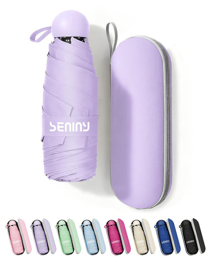 Seniny Mini Travel Umbrella with Case, Compact Pocket Size UV Sun & Rain