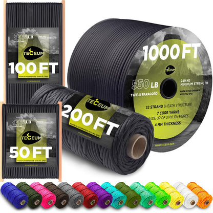 Paracord Rope 550 lb 4mm – Parachute Cord – Utility Camping Rope