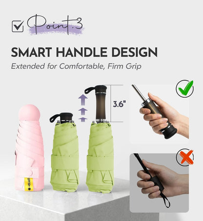 Travel Mini Umbrella, Windproof UPF 100 Sun Rain Compact Umbrella
