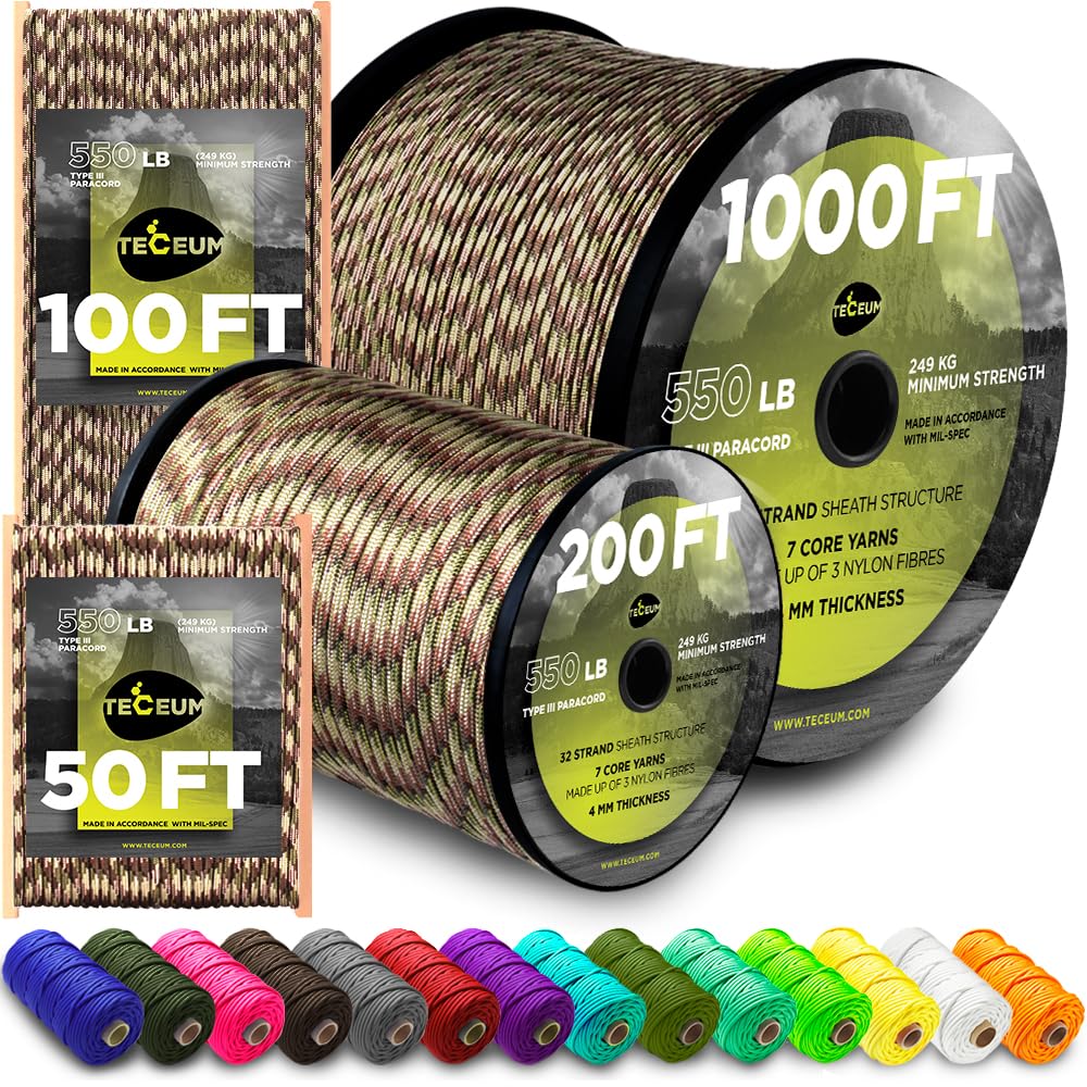 Paracord Rope 550 lb 4mm – Parachute Cord – Utility Camping Rope