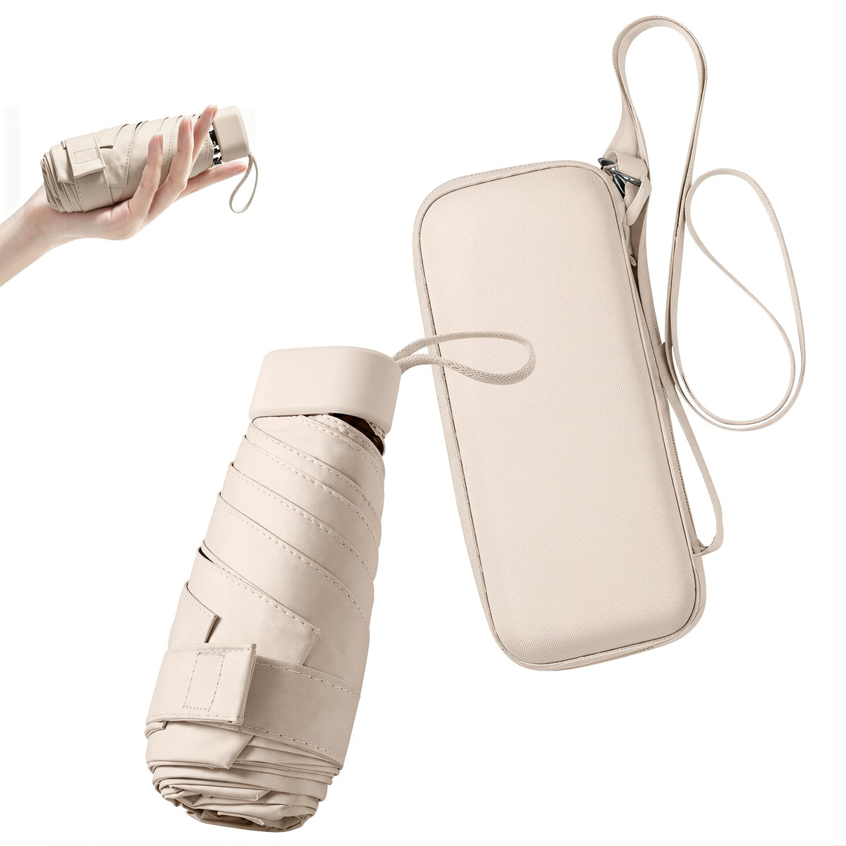 ESUFEIR Mini Sun Umbrella for Purse With Case