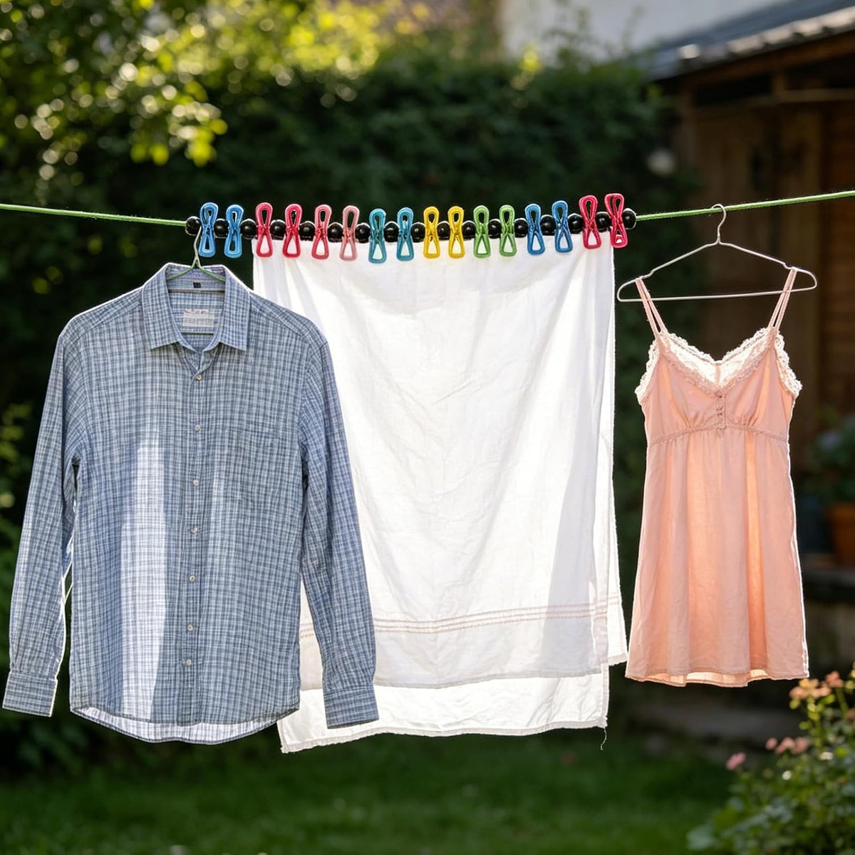 ISQ Steel Core Camping Clothesline with 16 Clothespins 17 Anti-Slip Balls Easy to Store Suitable for Outdoor Camping RV Travel Yachts and Balconies