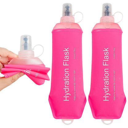 2 Pack 500ml Soft Flask, Shrink As You Drink Collapsible Water Bottles for Running Vest & Hydration Pack, BPA-Free Leak-Proof TPU Folding Bottle for Hiking Cycling Climbing Jogging-White
