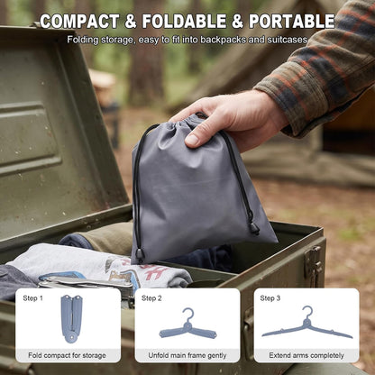 Portable Travel Clothesline with 12 Clips and 3 Folding Clothes Hangers Set, Elastic Clothes Drying Line with Waterproof Bag for Hotel Cruise Travel Camping Outdoor Essentials