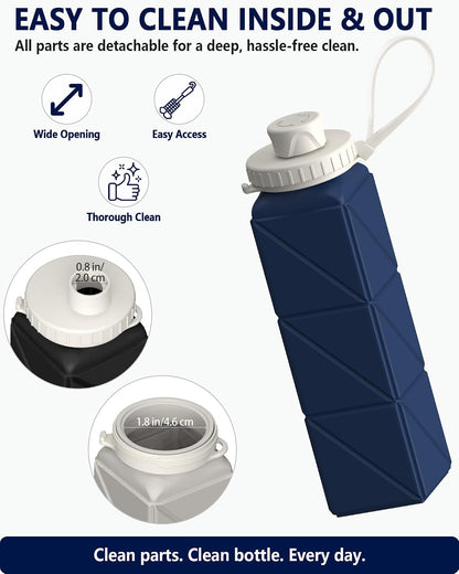 Collapsible Water Bottles 2 Pack, 21oz/610mL, Silicone Travel Water Bottle