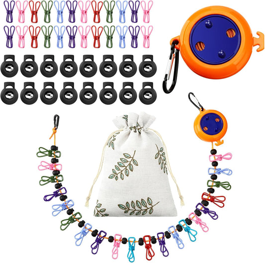 Windyun Portable Travel Clothesline Cord Adjustable 26ft Camping Clothes Line Laundry Drying Rope with 24 Colorful Windproof Clothespins 24 Stoppers 1 Storage Bag for Hotel Trip Cruise Outdoor Indoor