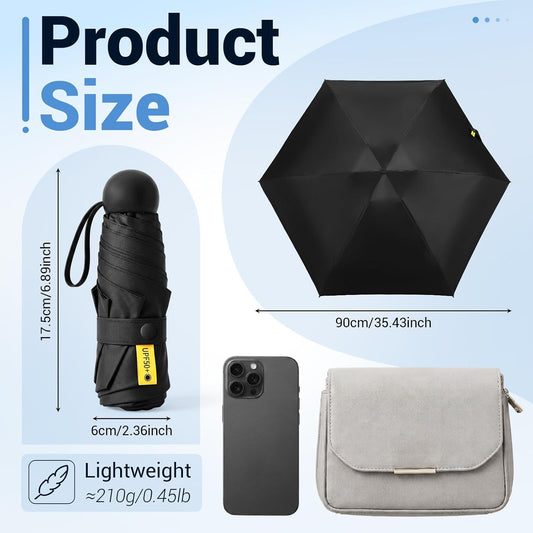 Jexine 6 Pack Mini Travel Umbrella Portable Compact Umbrellas Windproof Compact Manual Open Close Umbrella UV Protection Small Folding Design Fit in Pocket or Purse Lightweight Portable for Women Men